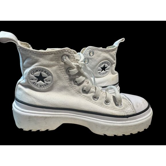 KIDS Converse All Star White High-Top Platform Sneakers With Side Zipper & Lace- - Picture 1 of 11